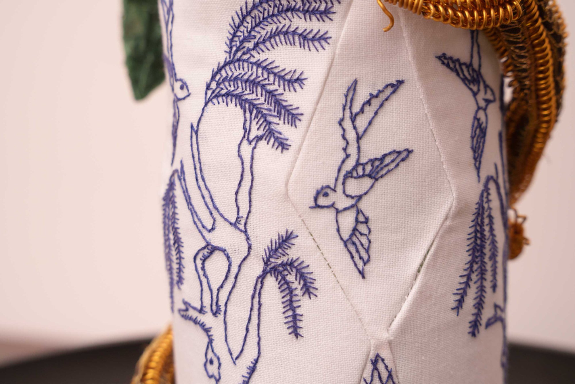 Hand-stitched Blue Willow pattern
