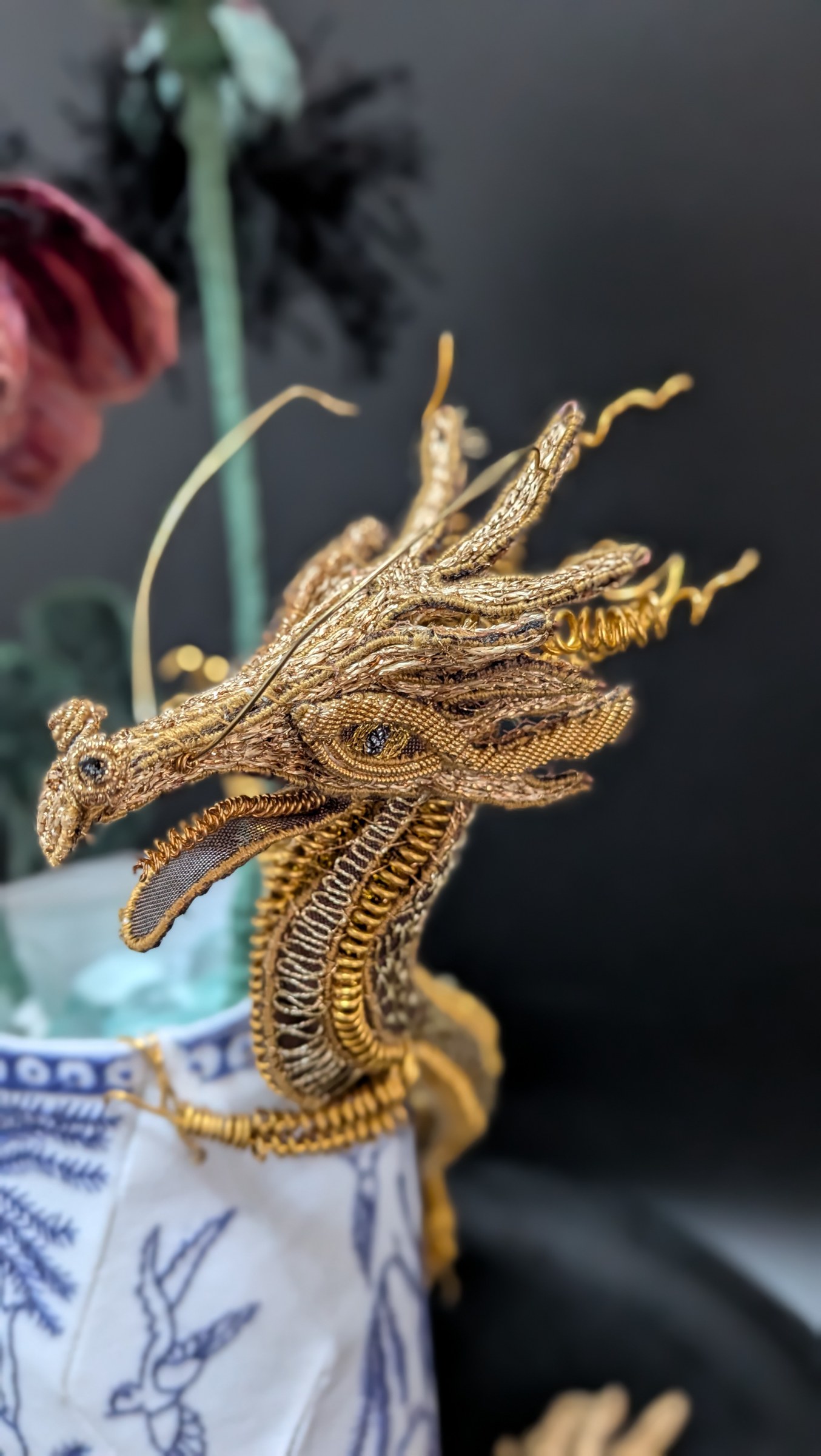 Goldwork detail on the dragon’s head